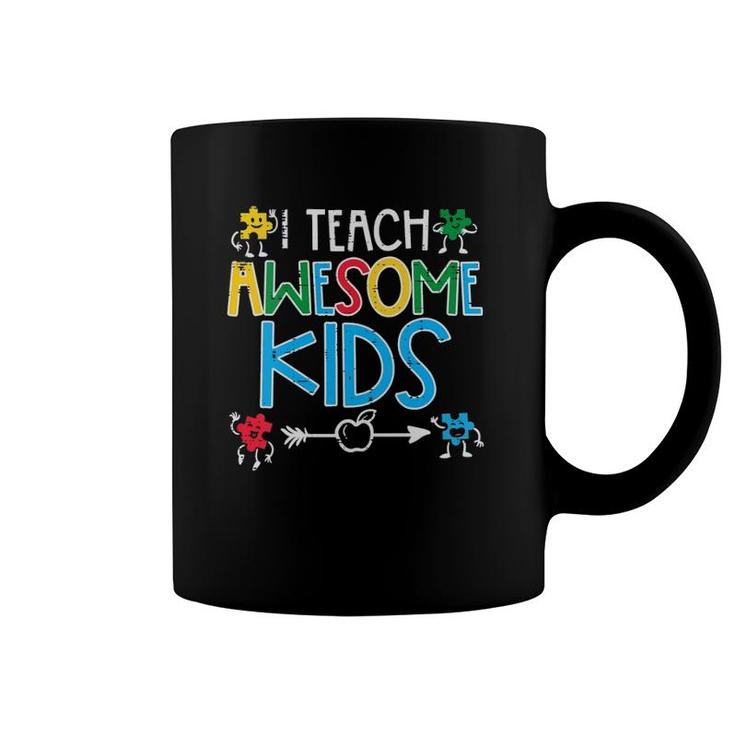 Womens I Teach Awesome Kids Autism Awareness Sped Teacher Men Women V Neck Coffee Mug
