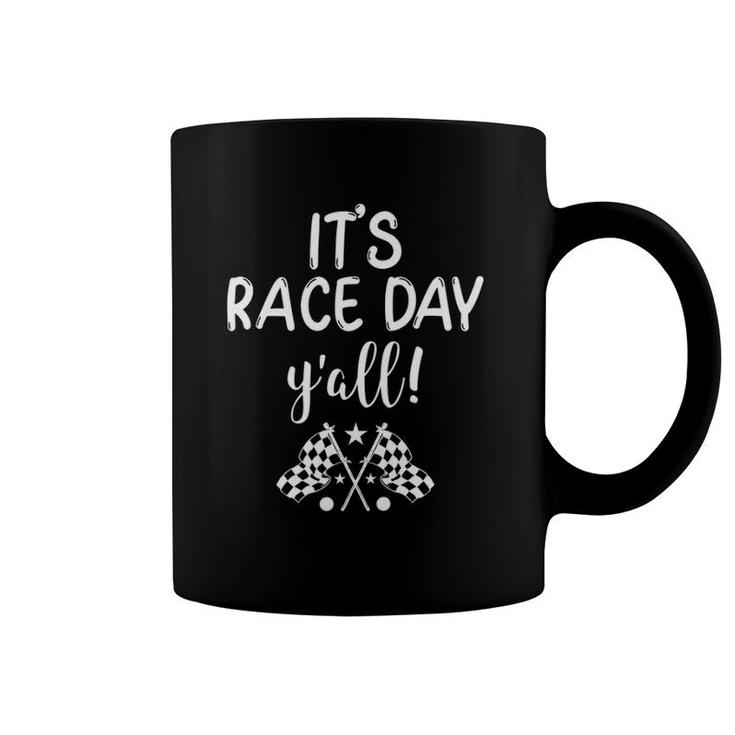 Womens It's Race Day Y'all Car Racing Dirt Track Racing V Neck Coffee Mug