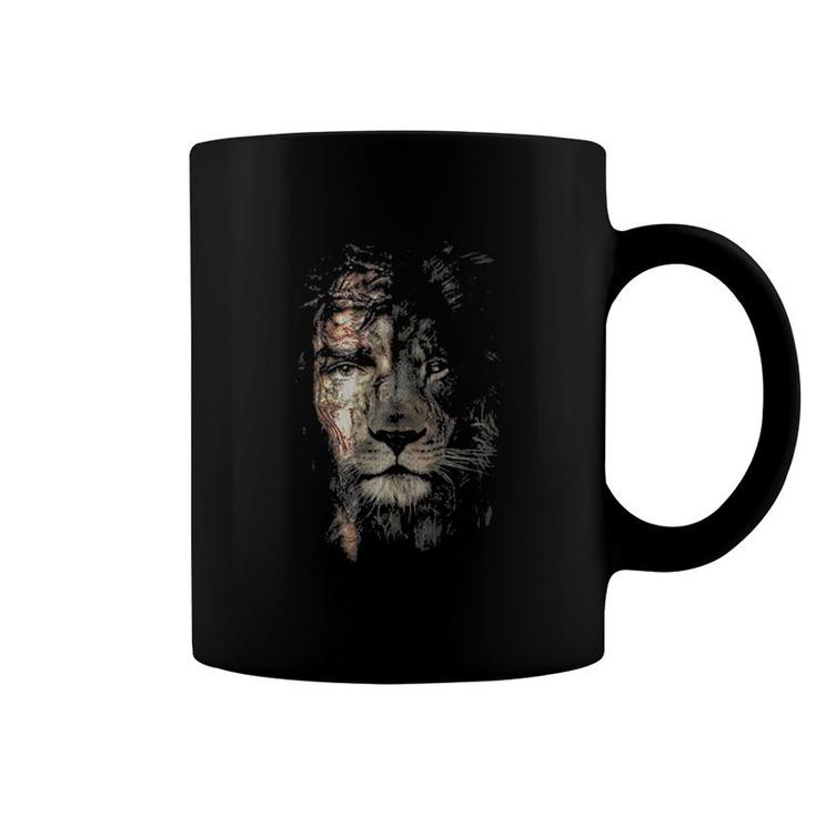 Womens Jesus Lion Christian Cross Religion Lover V-Neck Coffee Mug