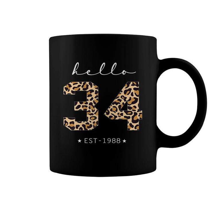 Womens Leopard Hello 34Th Birthday Est 1988 Bday 34 Years Old Girl  Coffee Mug