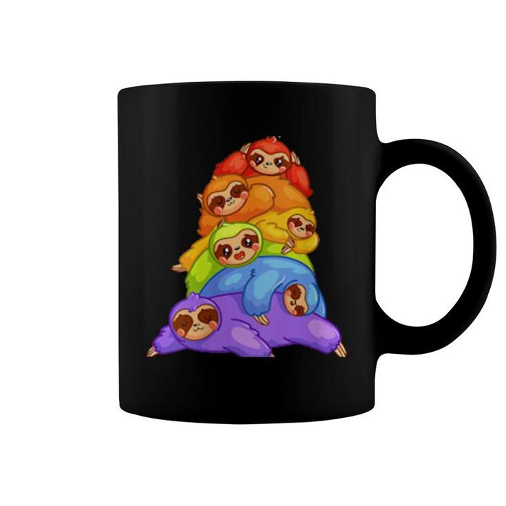 Womens Lgbt Gay Pride Flag Lgbtq Community Cute Kawaii Sloth Pile  Coffee Mug