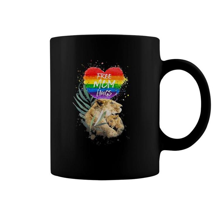 Womens Lgbt Pride Mama Lion Rainbow Free Mom Hugs Love Mothers Day V-Neck Coffee Mug