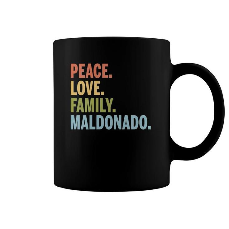 Womens Maldonado Last Name Peace Love Family Matching V-Neck Coffee Mug