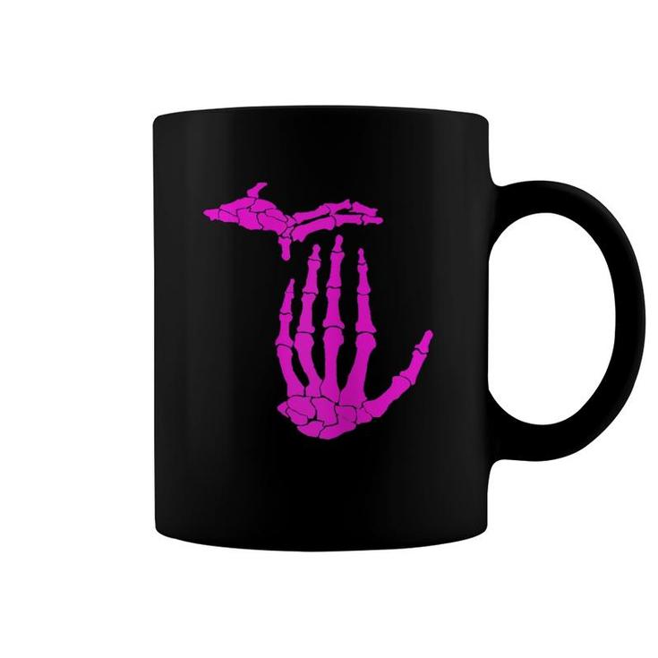 Womens Michigan Pink Skeleton Hand Coffee Mug
