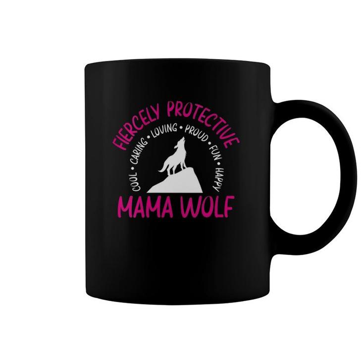 Womens Mom Mother's Dayfiercely Protective Mama Wolf V-Neck Coffee Mug