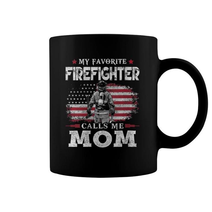 Womens My Favorite Firefighter Calls Me Mom Usa Flag Mother Gift Coffee Mug