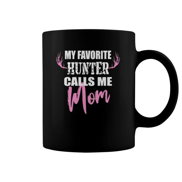 Womens My Favorite Hunter Calls Me Mom Deer Hunting Gift For Mother V-Neck Coffee Mug