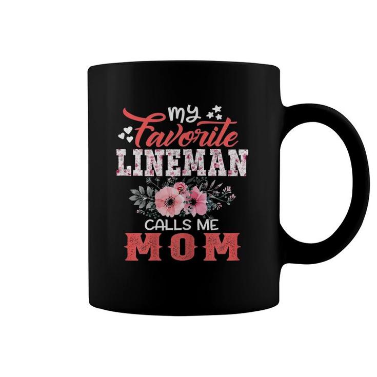 Womens My Favorite Lineman Calls Me Mom Floral Mother's Day Coffee Mug