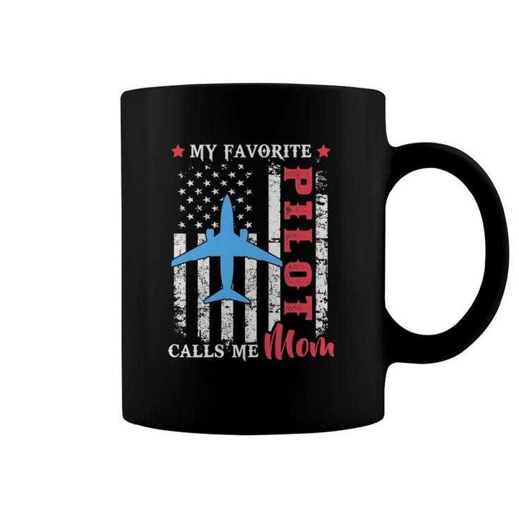 Womens My Favorite Pilot Calls Me Mom Usa Flag Mother's Day Coffee Mug