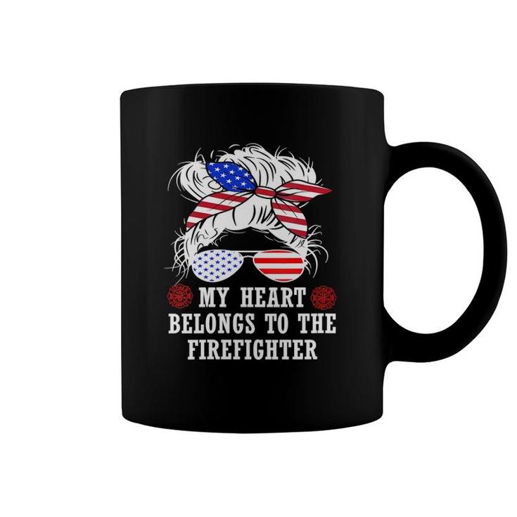 Womens My Heart Belongs To Fire Captain Firefighter Mom Wife Gifts V-Neck Coffee Mug