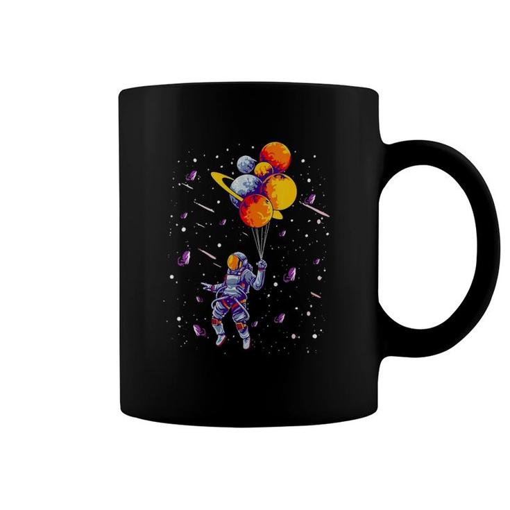 Womens Outer Space Lovers Gift Spaceman Flying Holding Planets Trip  Coffee Mug