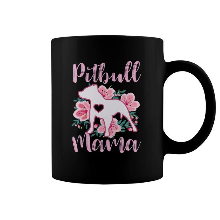 Womens Pitbull Mama Pink Flowers Pittie Mom Cute Mommy Gift V-Neck Coffee Mug