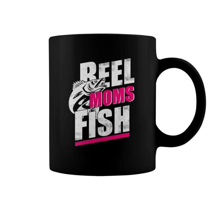 Womens Reel Moms Fish Funny Fishing V Neck Coffee Mug