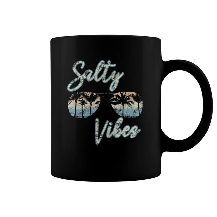 Womens Salty Vibes Cute Beach  Summer Vacation V Neck Coffee Mug