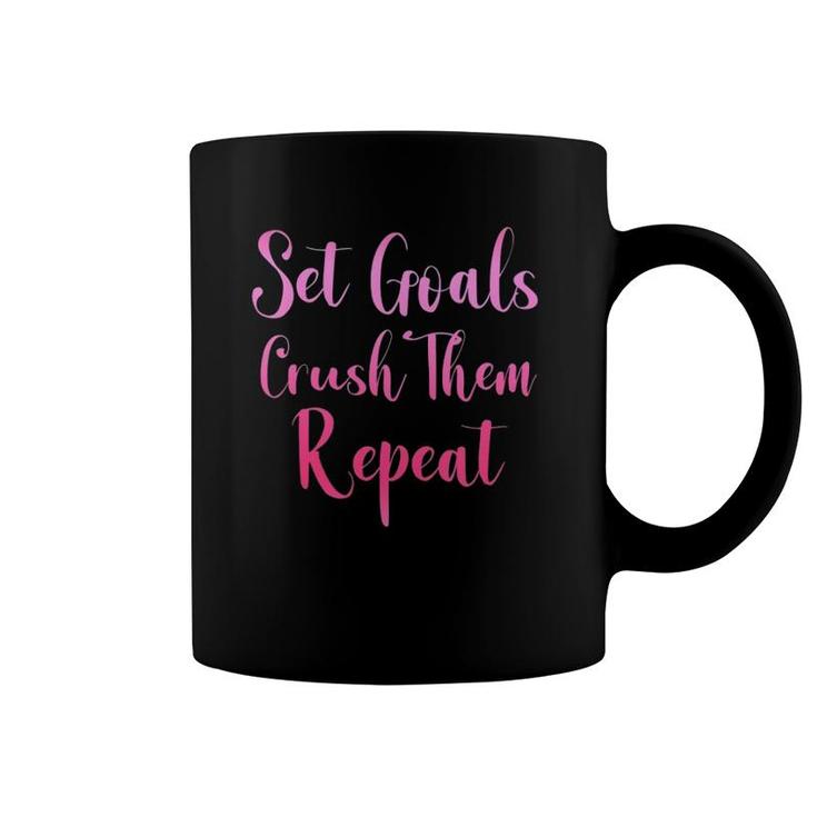 Womens Set Goals Crush Them Repeat Funny Gym Fitness Workout  Coffee Mug
