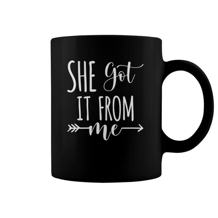 Womens She Got It From Me Funny Matching Family Mother Daughter V-Neck Coffee Mug