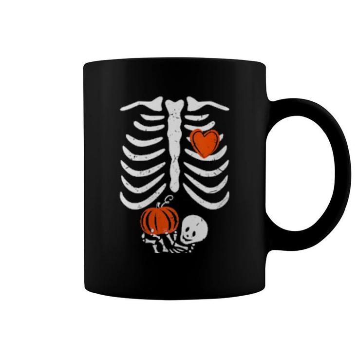 Womens Skeleton Heart Rib Cage Xray Pumpkin Halloween Coffee Mug Womens Skeleton Heart Rib Cage Xray Pumpkin Halloween Coffee Mug