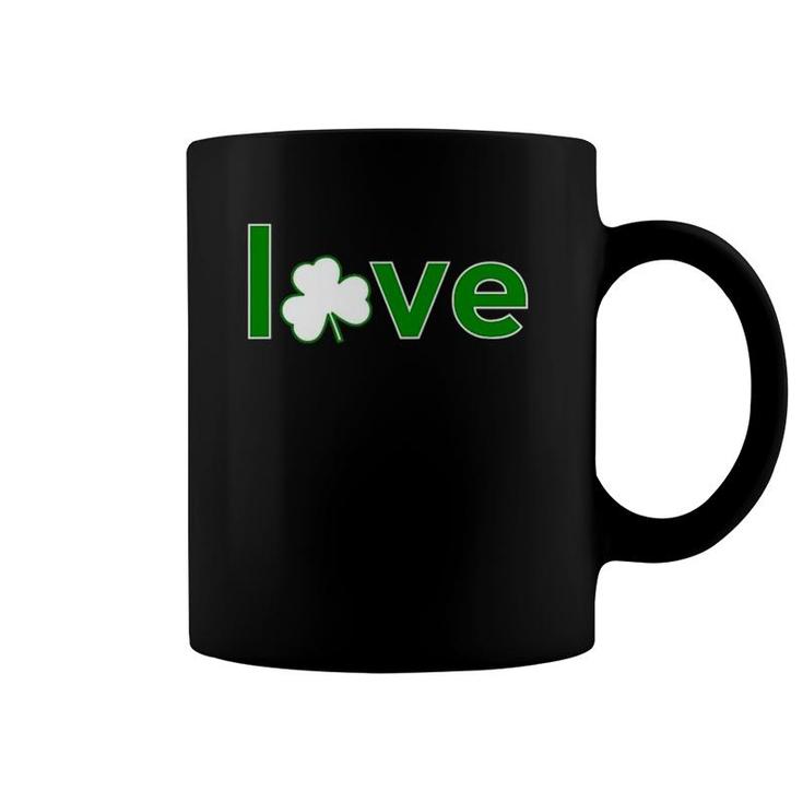 Womens St Patrick's Day  For Women Green Love Shamrock Irish Coffee Mug