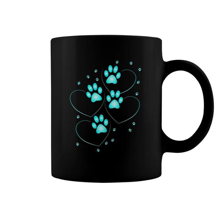 Womens Turquoise Hearts With Paws Of A Dog Or Cat V-Neck Coffee Mug