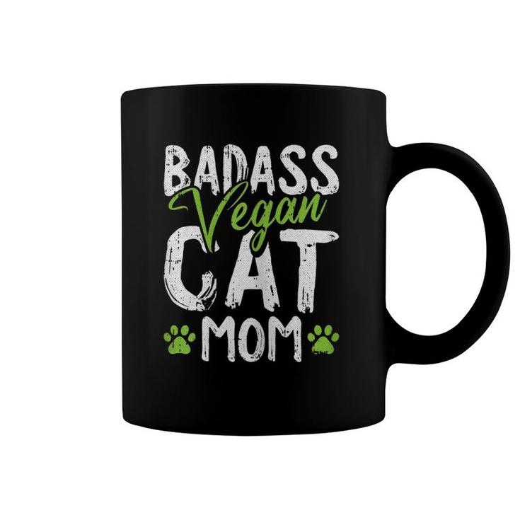 Womens Vegan Cat Mom Mother's-Day Badass Mama Paw Print Kitten Lover Coffee Mug