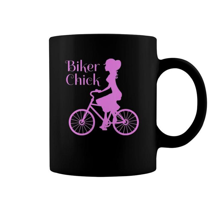 Womens Vintage Bike Biker Chick On Bicycle Quote Pink Print Coffee Mug