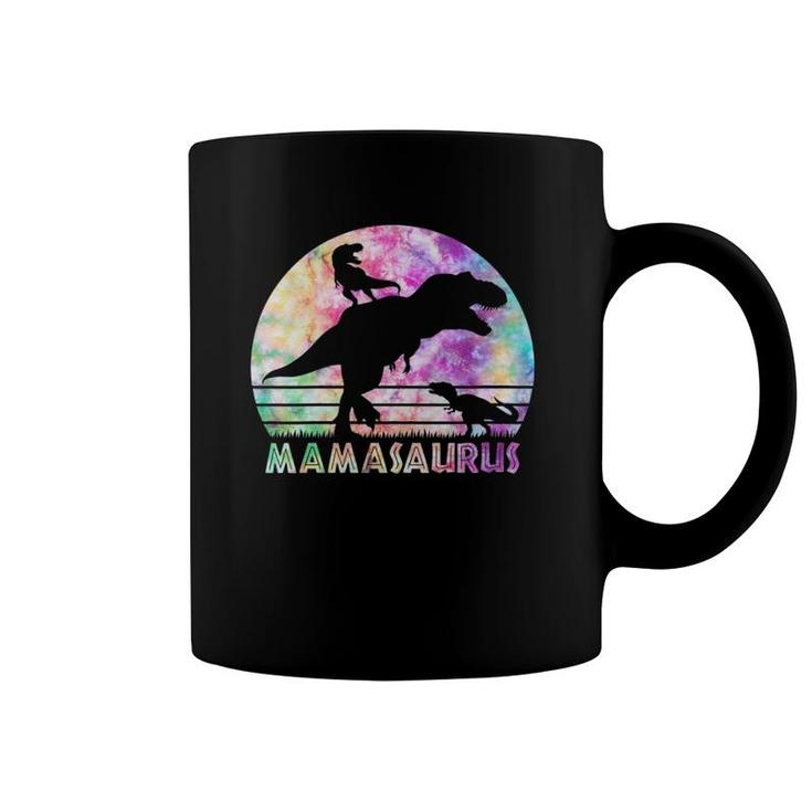 Womens Vintage Retro 2 Kids Mamasaurus Sunset Funny Gift For Mother Coffee Mug