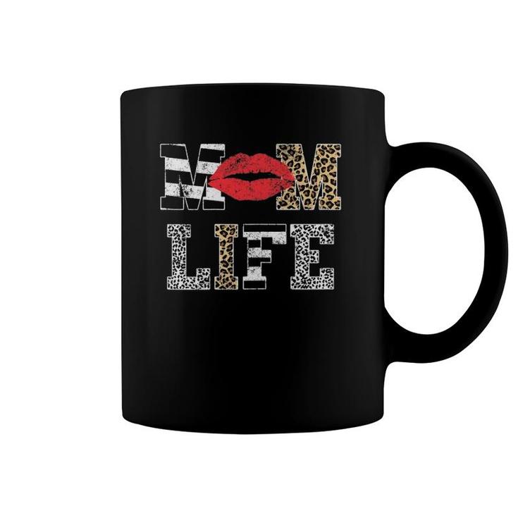 Womens Women Mom Life Vintage Leopard Pattern Red Lips Mother's Day Coffee Mug