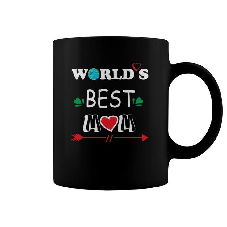 World's Best Mom For Mom Mother's Day Globe Cute Hearts Arrow Ver6 Coffee Mug