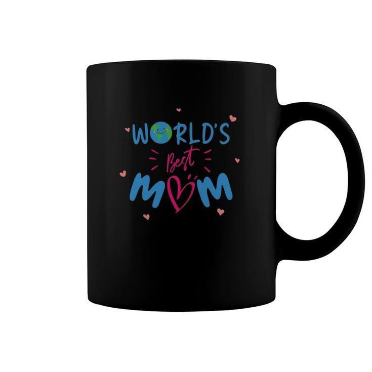 World's Best Mom Mother's Day Smiling Globe For Moms Hearts Cute Version 1 Ver2 Coffee Mug