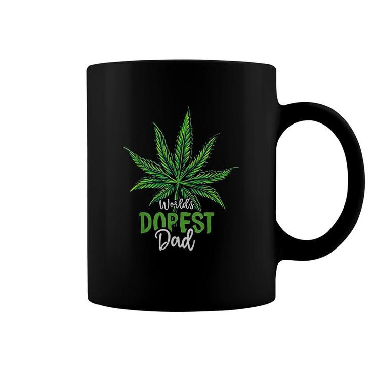 Worlds Green Dopest Dad Cannabis Leaf Weed Marijuana Fathers Day Coffee Mug
