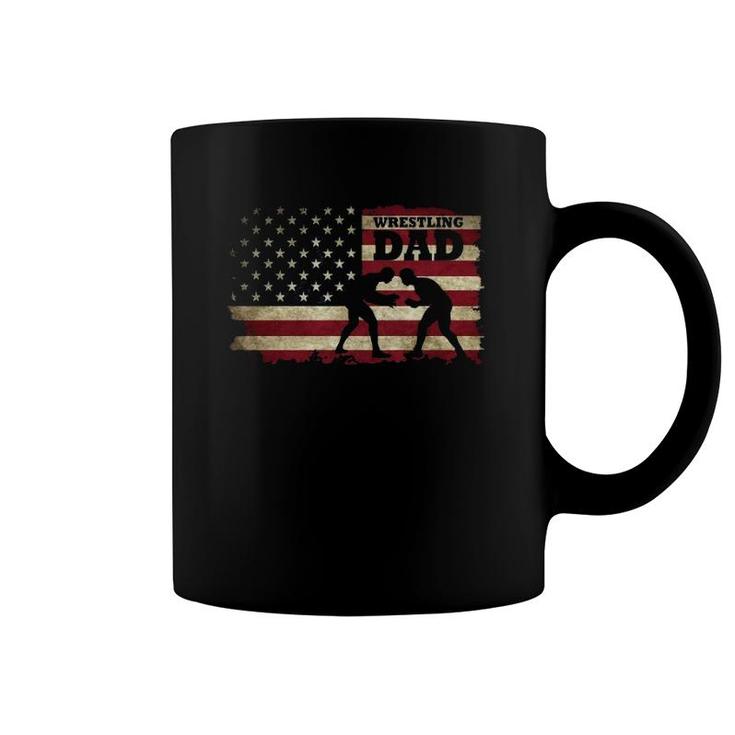 Wrestling Dad Gifts American Flag Coffee Mug