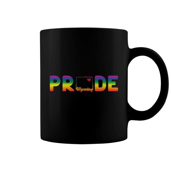 Wyoming Pride With State Outline In Rainbow Colors Coffee Mug