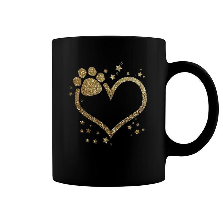 Yellow Paw Print Heart Cute Dog Cat Love Valentine's Day Coffee Mug