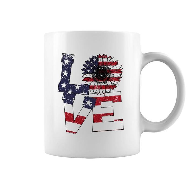 4Th Of July Love Sunflower Patriotic American Flag Coffee Mug