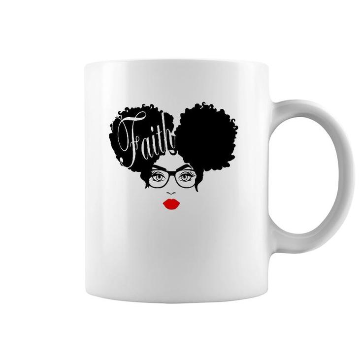 Afro Diva Black Girl Red Lips Glasses Puffs Melanin Faith Coffee Mug