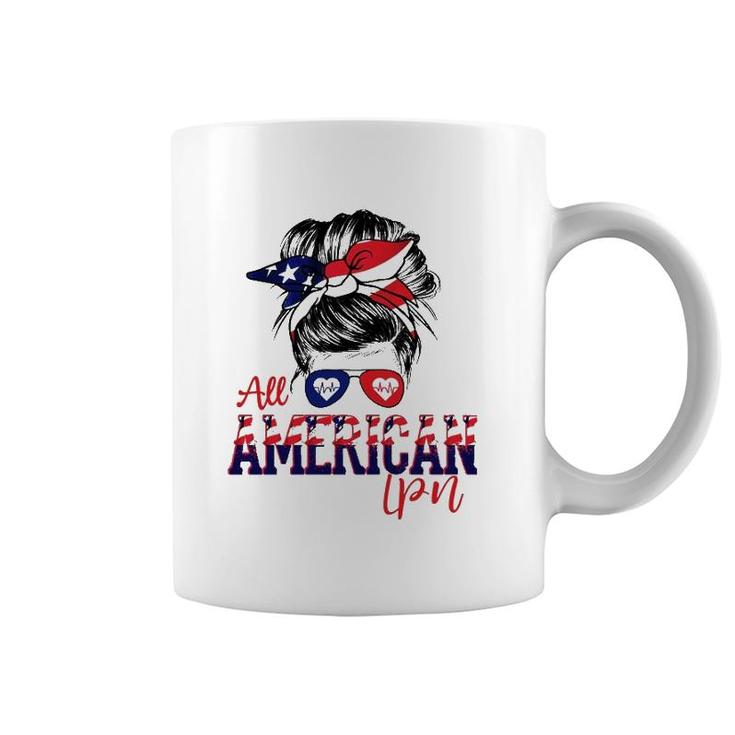 All American Cpa 4Th Of July Messy Bun Flag Certified Pediatric Nurse Gift Coffee Mug