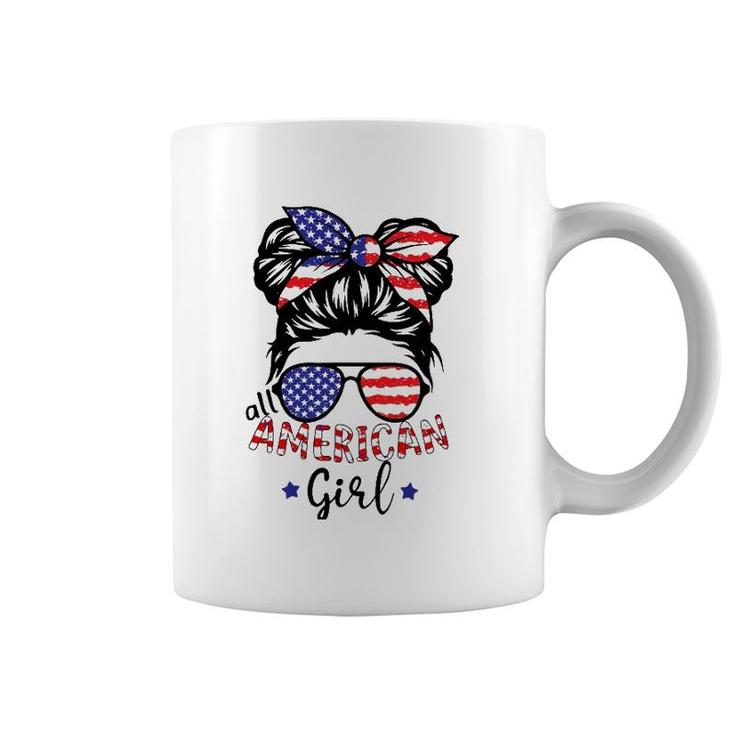 All American Girls 4Th Of July  Daughter Messy Bun Usa Coffee Mug