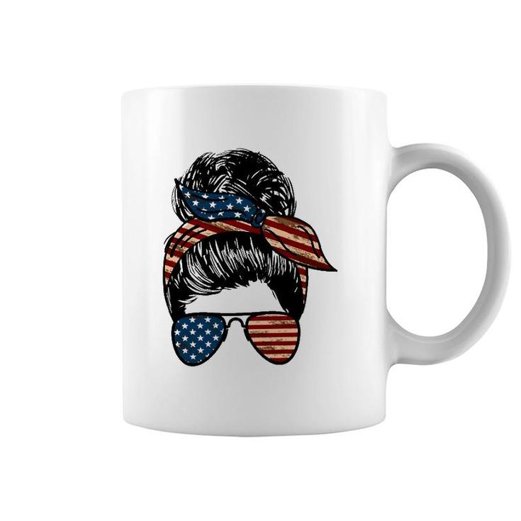 All American Mama Mother's Day Gift 4Th Of July Messy Bun American Flag Sunglasses Bandana Coffee Mug