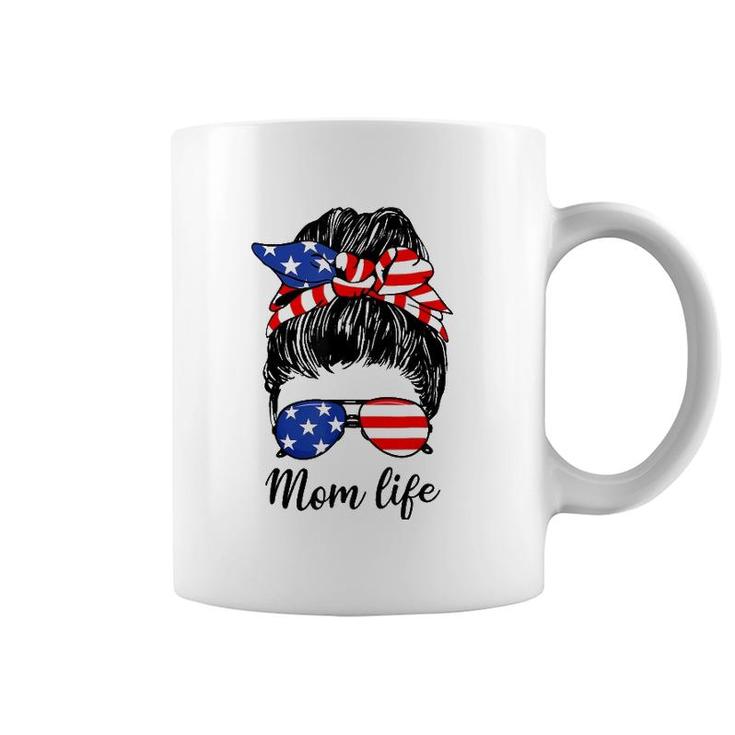 American Flag 4Th Of July Mom Life Messy Bun Mother's Day Coffee Mug