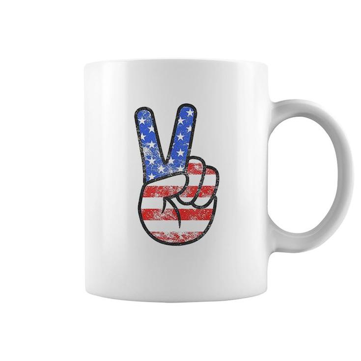 American Flag Peace Sign Hand Coffee Mug