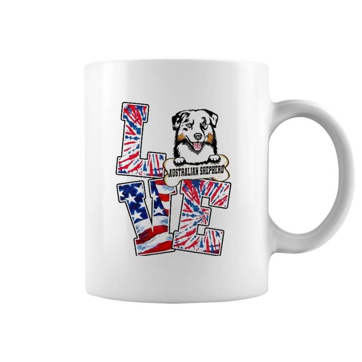 American Flag Tie Dye Love Australian Shepherd 4Th Of July Coffee Mug