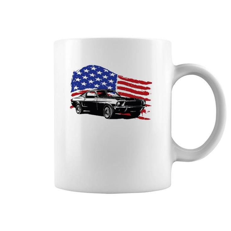 American Muscle Car With Flying American Flag For Car Lovers Coffee Mug