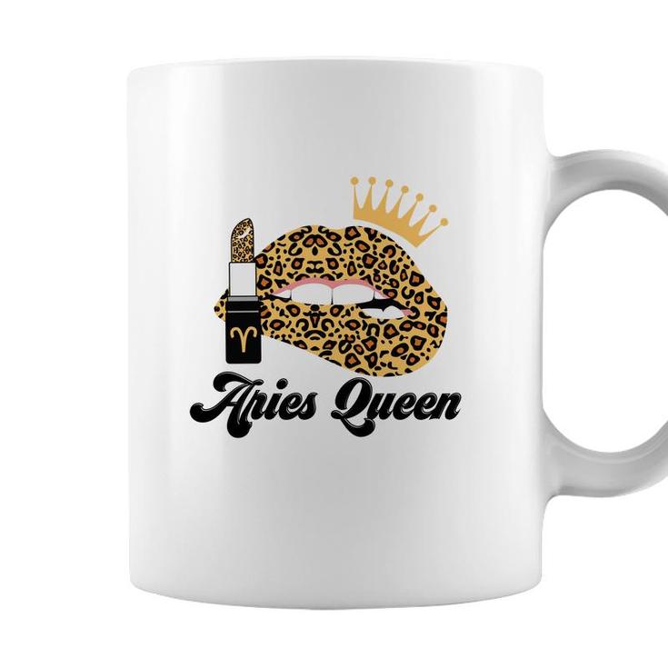 Aries Queen Aries Girls Yellow Lipstick Leopard Birthday Gift Coffee Mug