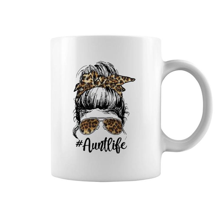 Aunt Life Cute Messy Bun Leopard Girl Mother's Day Funny Coffee Mug
