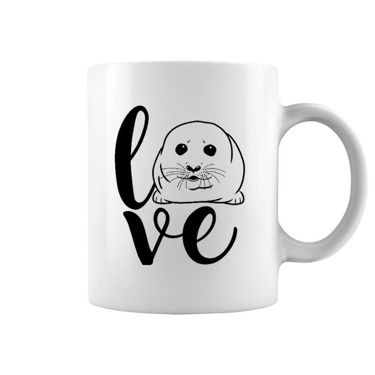 Baby Harp Seal Letter Print Love Coffee Mug