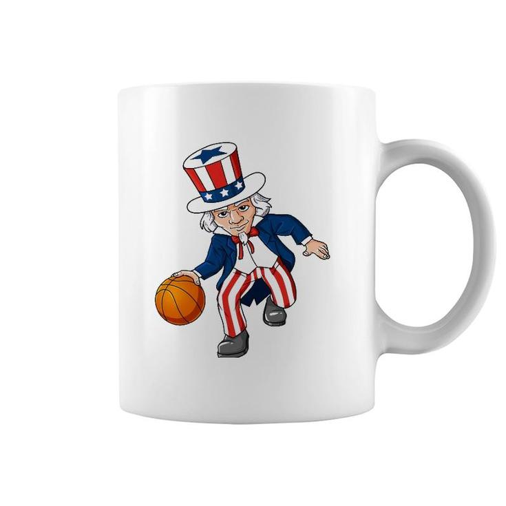 Basketball Uncle Sam 4Th Of July Boys Kids Teens Dribble Coffee Mug