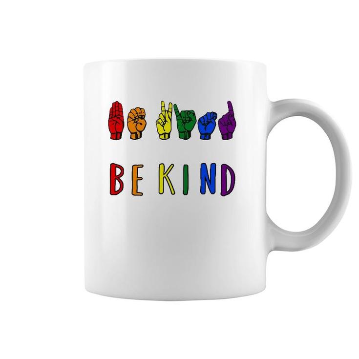 Be Kind Pride Sign Language Rainbow Teachers Interpreter Asl Coffee Mug
