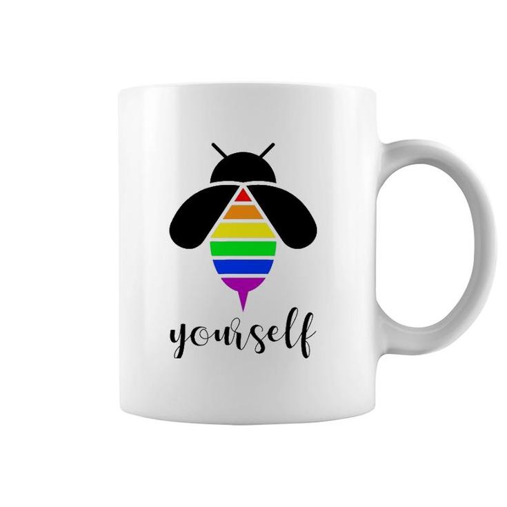 Be Yourself  Gay Pride Lgbtq Funny Rainbow Bee Coffee Mug