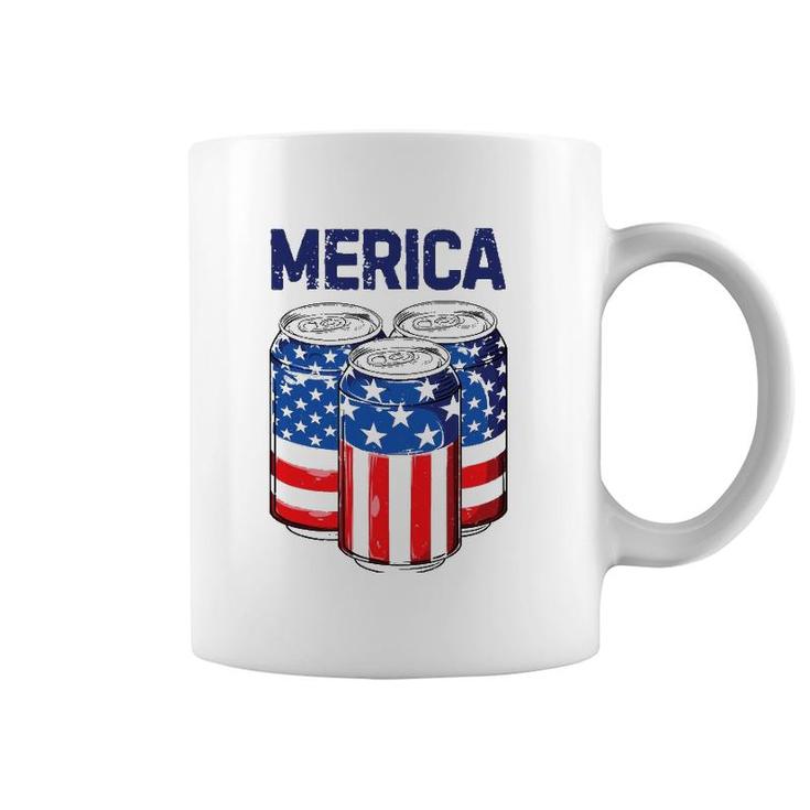 Beer Merica 4Th Of July Men Women American Flag Usa Coffee Mug