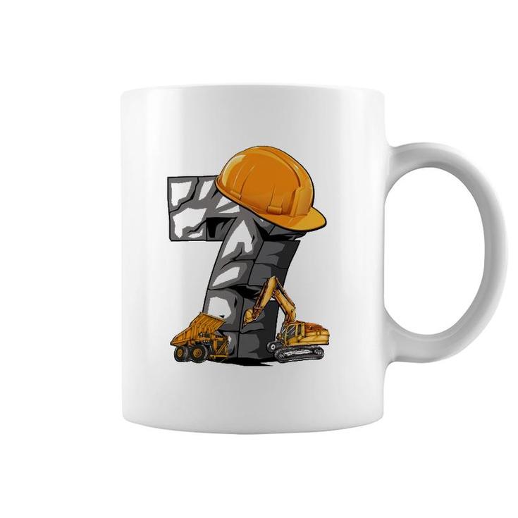 Birthday Boy 7 Construction Vehicle Excavator 7Th Birthday Coffee Mug